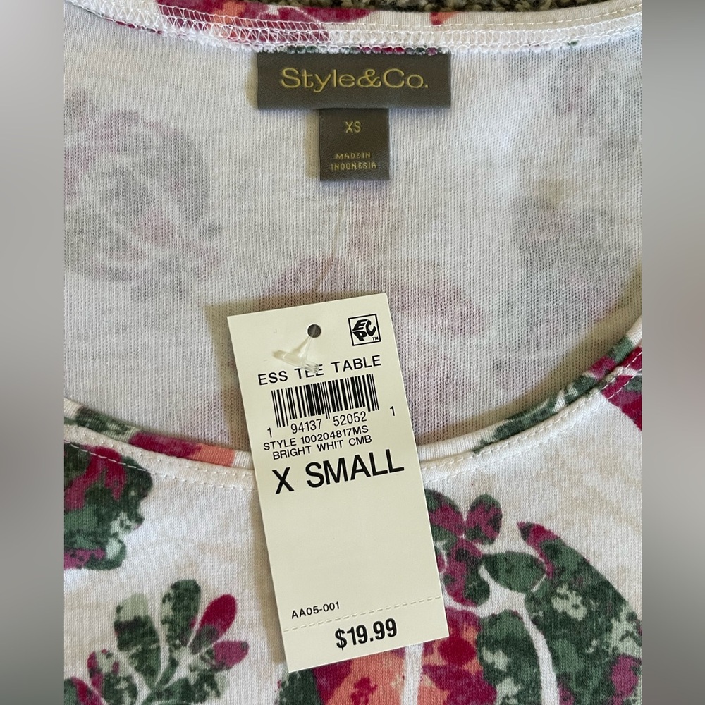 New Style & Co Printed White with fall tones Scoop-Neck Knit Long Sleeve Top XS - Picture 3 of 12